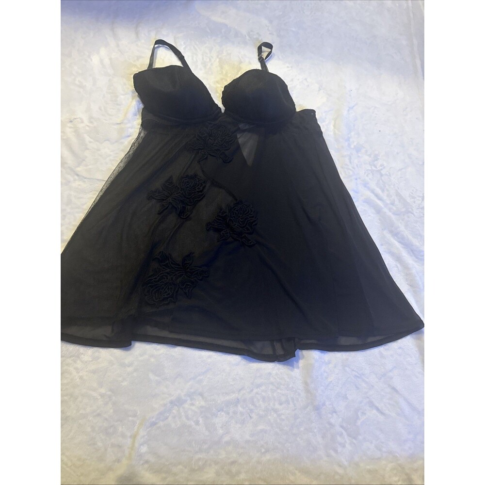 Cacique Babydoll Slip Size 18/20 Black Sheer Embroidered - Picture 3 of 8